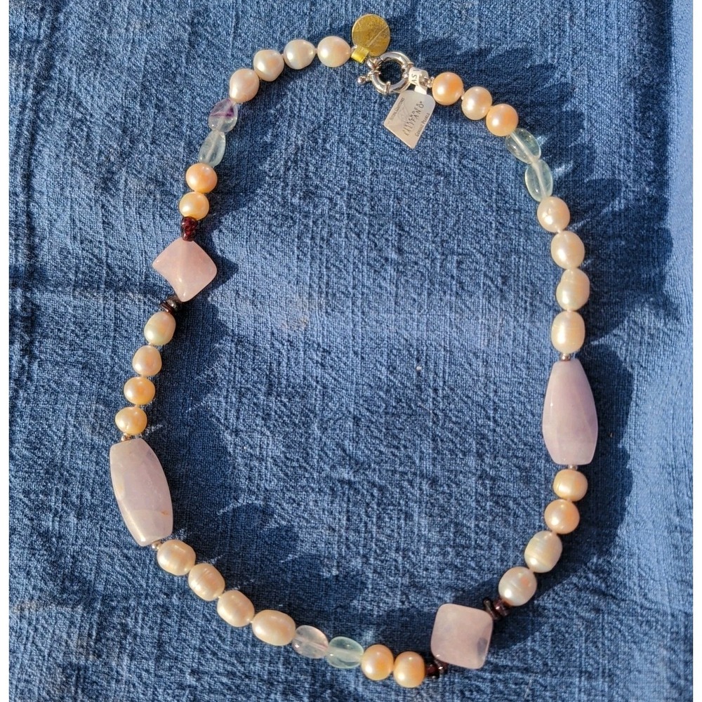 NWT Alexander‎ Kalifano Natural Gemstone & Genuine Pearl Beaded Necklace, 19"